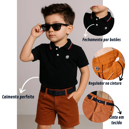 Conjunto infantil menino verão - polo + short jeans