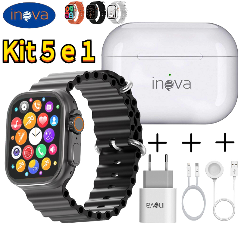 Inova 5 em 1 Kit Smartwatch Relógio Inteligente Ultra 9 + Fone De ...