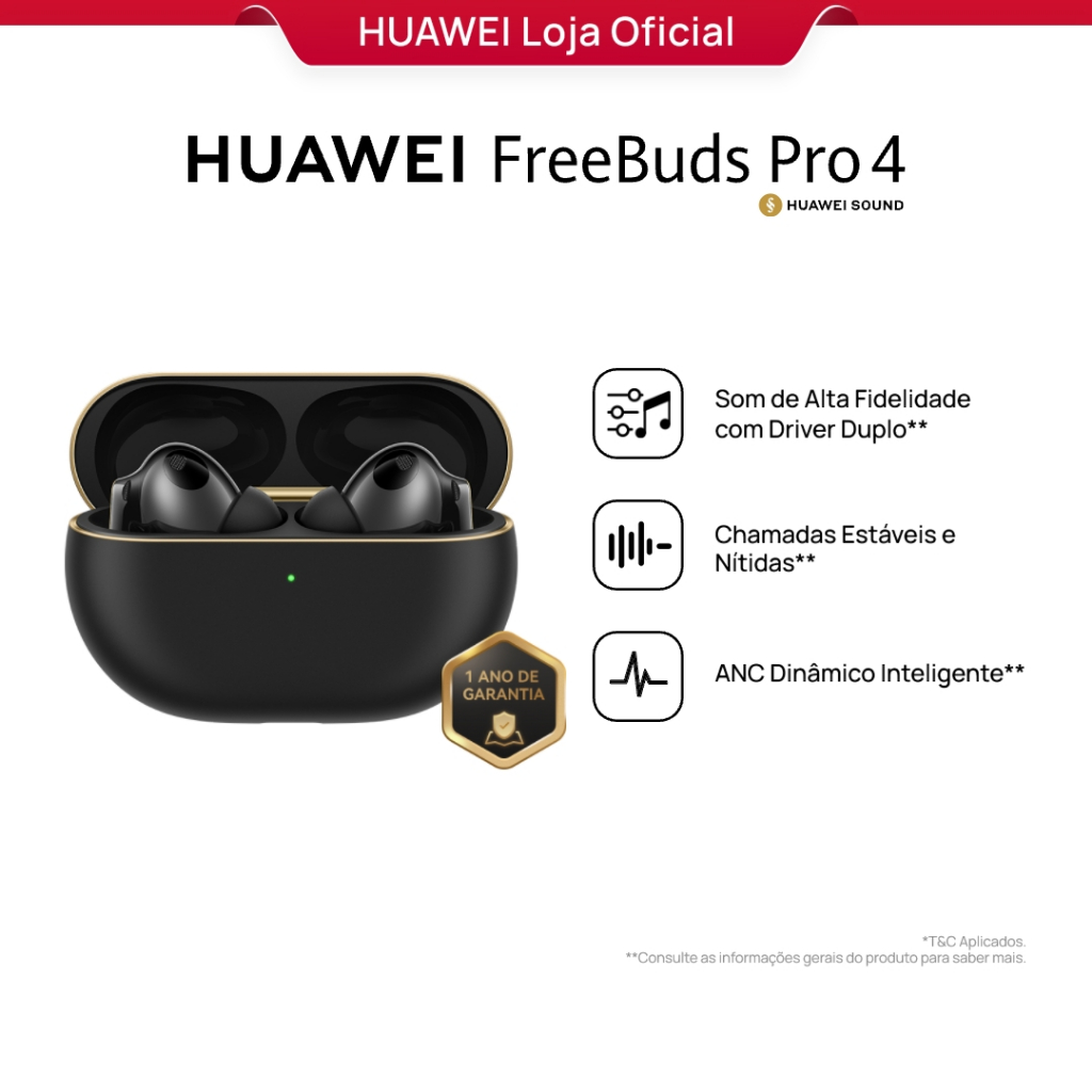 HUAWEI FreeBuds Pro 4 | Fone de Ouvido Bluetooth Sem Fio | Som de