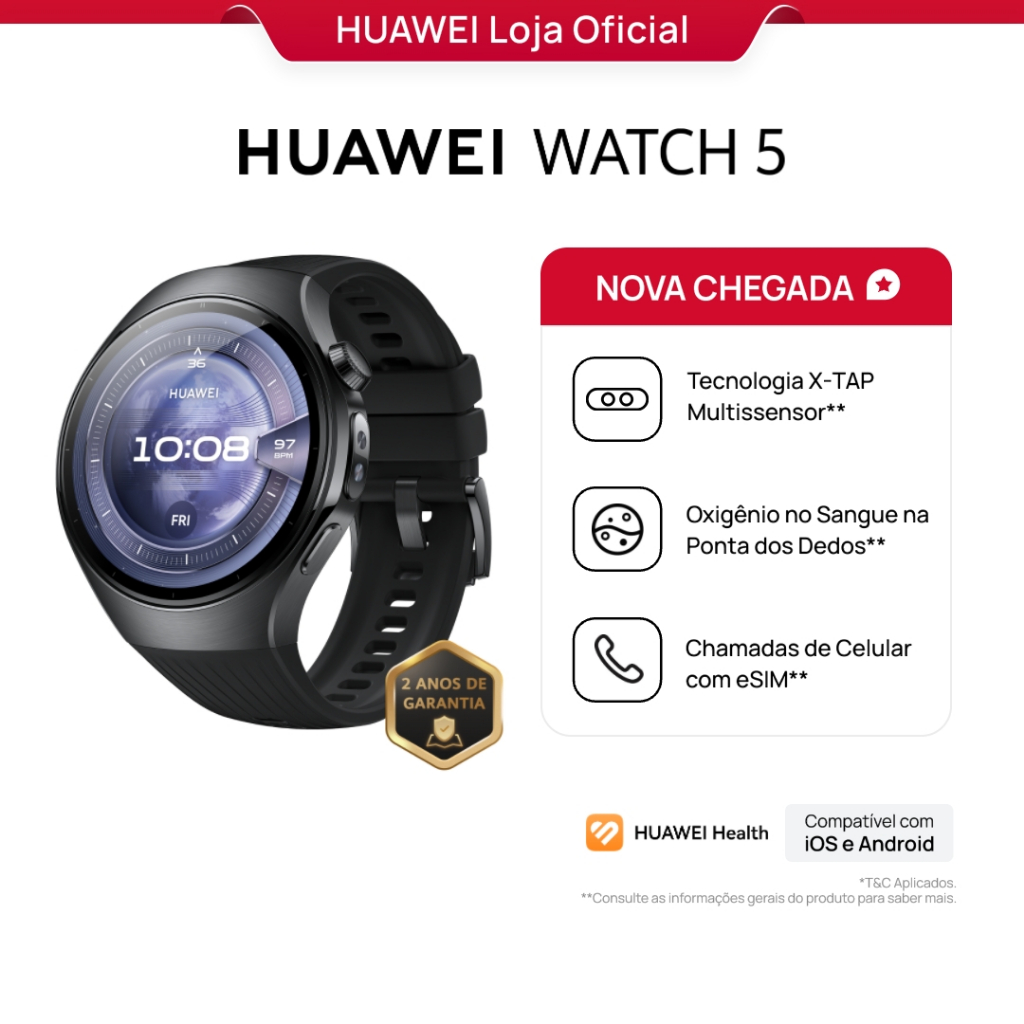 HUAWEI WATCH 5 | Relogio Smartchwatch | Chamadas de Celular com eSIM