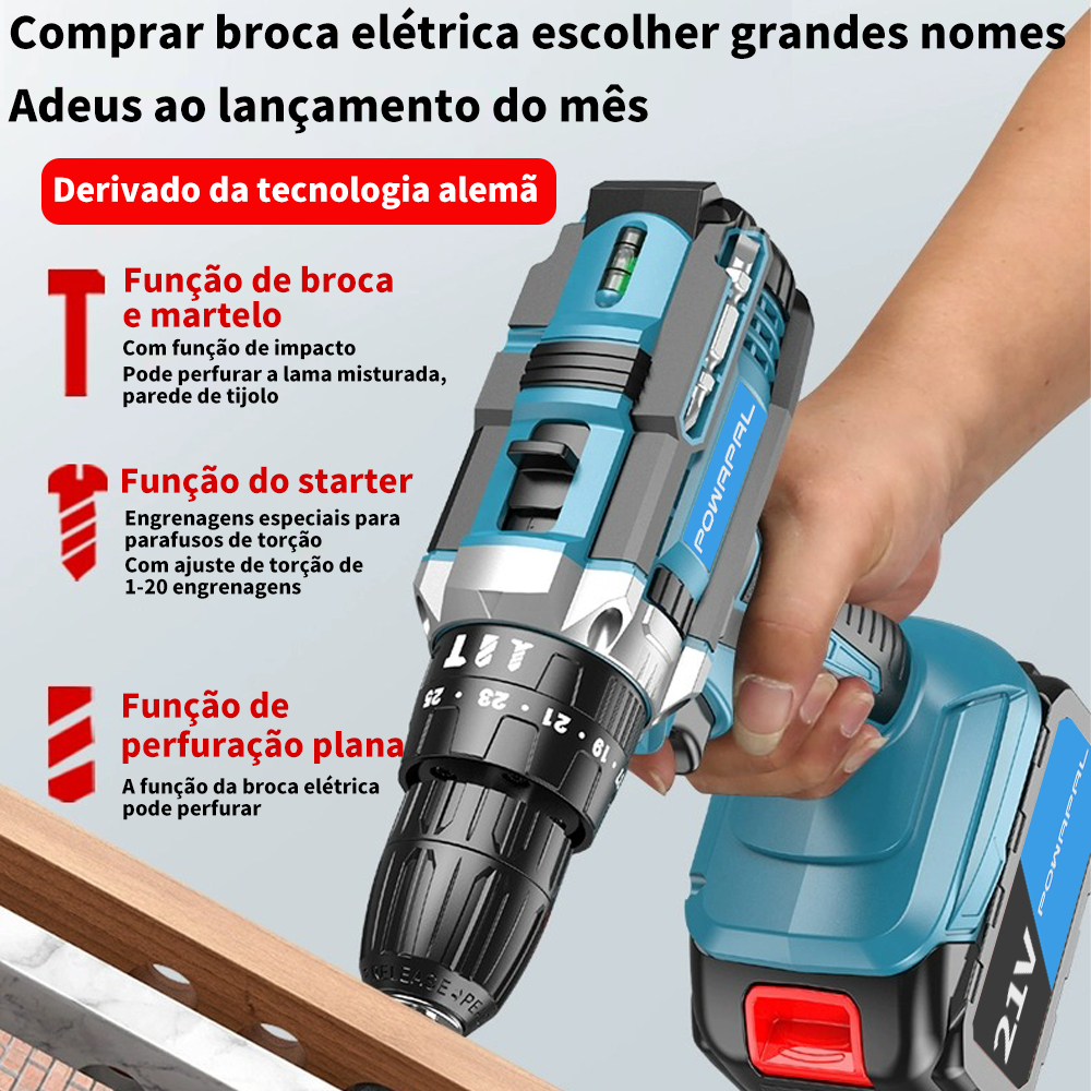 Parafusadeira Furadeira 21V 2 Baterias Com Maleta e Acessorios