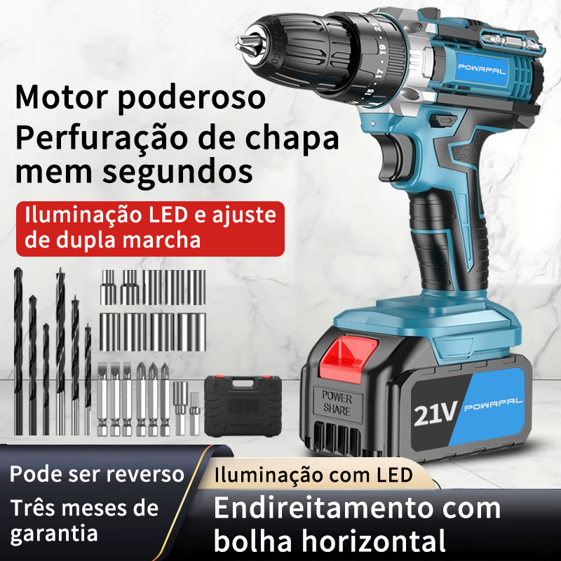 Parafusadeira Furadeira 21V 2 Baterias Com Maleta e Acessórios