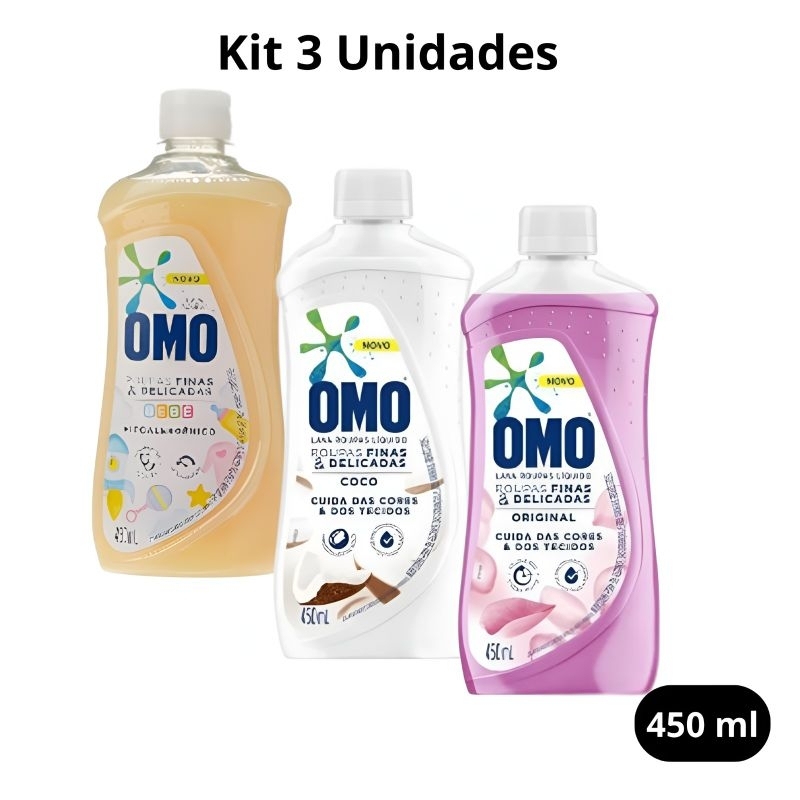 Kit 3 Lava Roupas Omo líquido roupas Delicadas 1 Bebê+ 1 Cocô + 1 ...