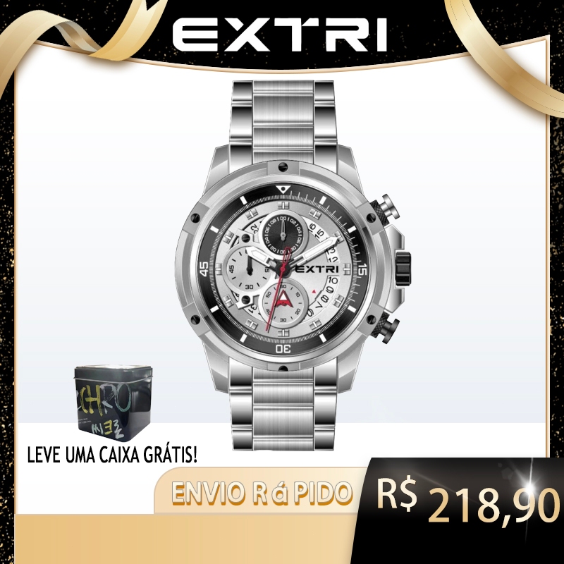 Relógio Masculino EXTRI 6043 - Quartzo, Pulseira de Aço, 6 Agulhas