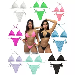 Biquini  Conjunto Tecido Canelado Com Bojo Bikini Varias Cores Verão Tendencia Do Ano em Oferta na Shopee
