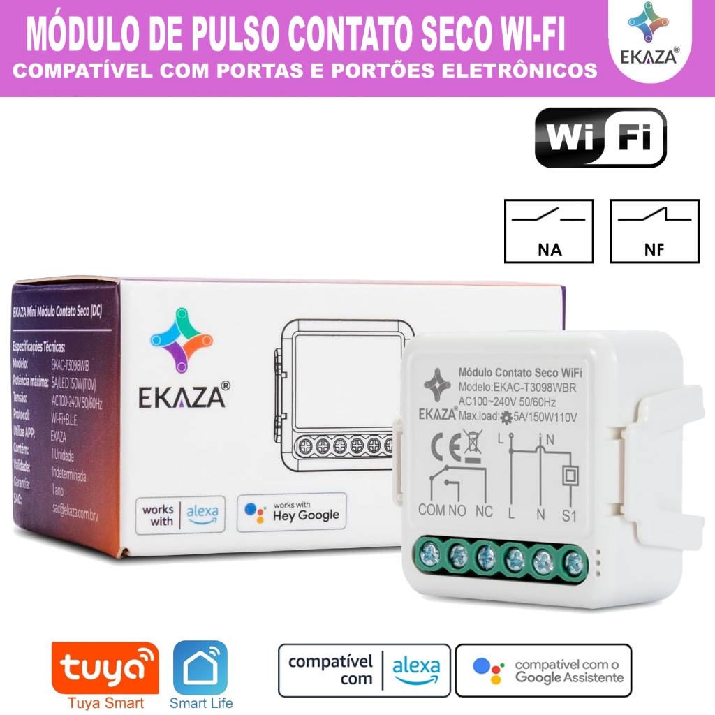 Módulo Relé de Pulso Contato Seco Smart Wifi Tuya Ekaza - Compatível com Alexa e Google Home