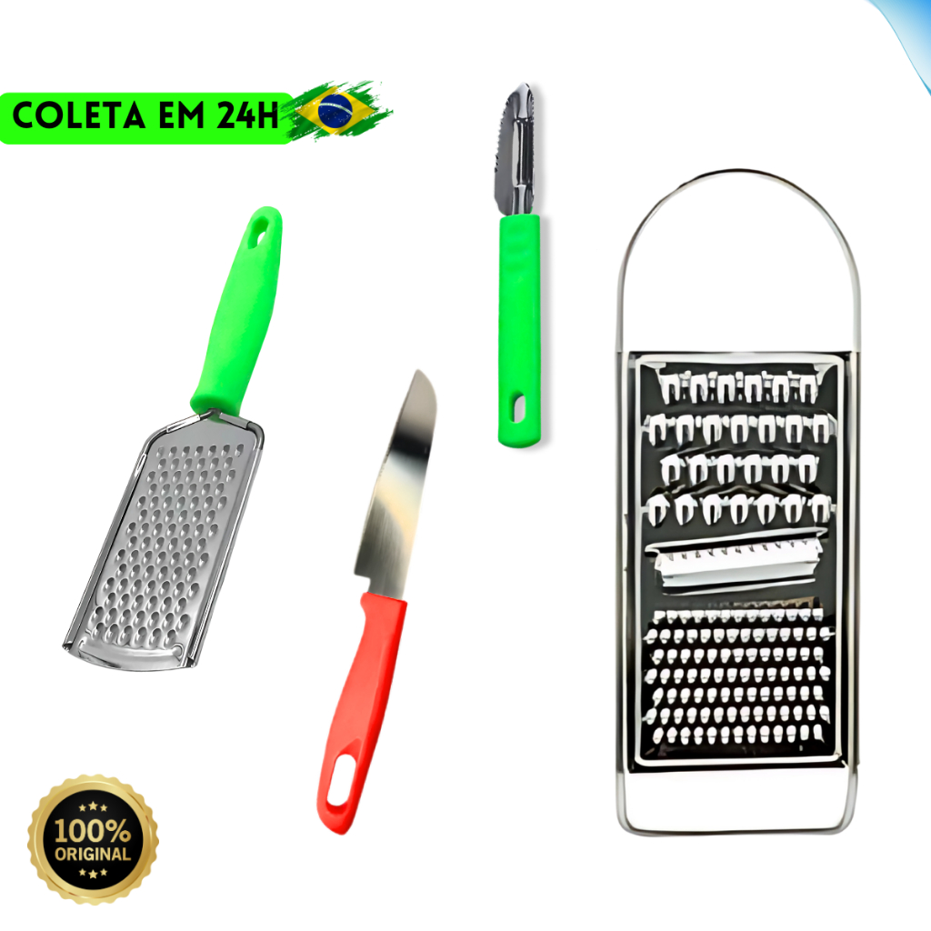 Kit Ralador Faca Descascador Aco Inox Antideslizante Cozinha Pratico ...