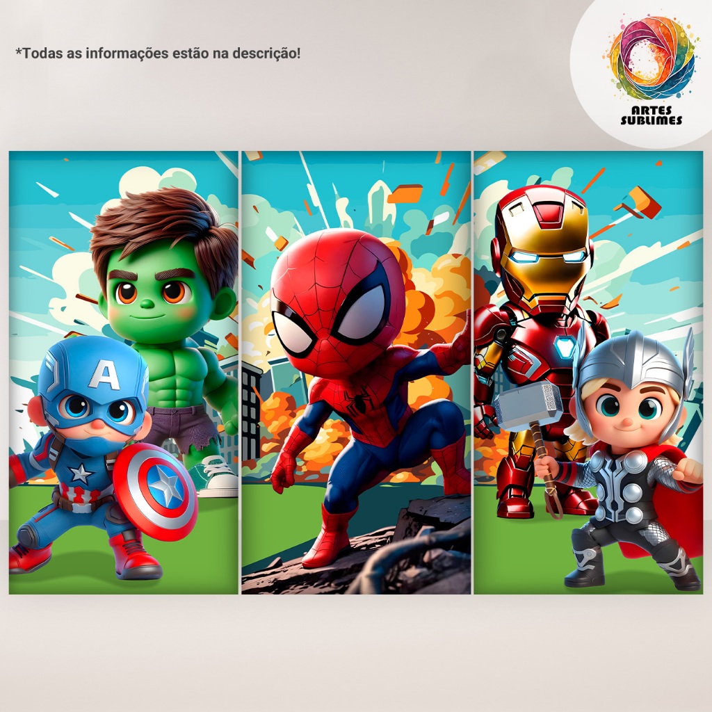 Kit Paineis Retangulares Marvel Vingadores 1x2 C/Overlock | Shopee Brasil