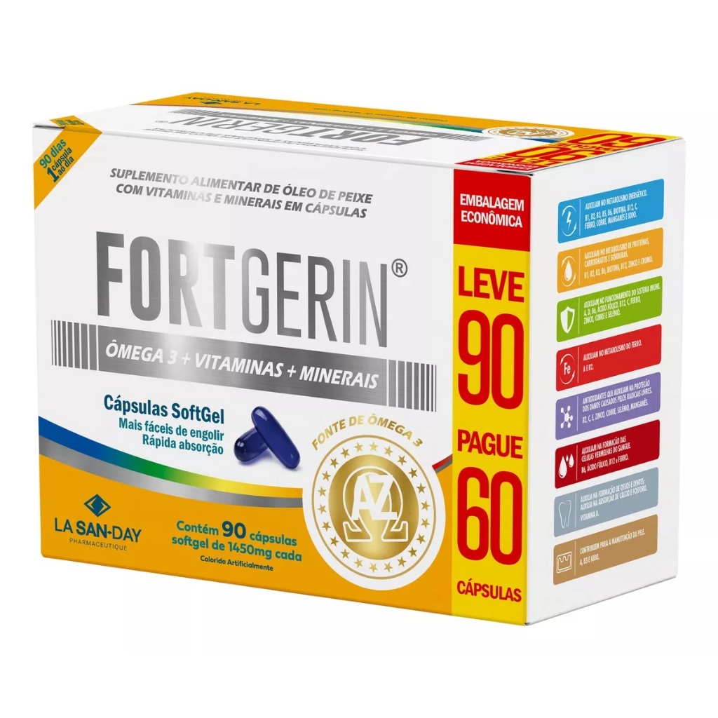 Polivitamínico Fort Gerin 90 Cápsulas Com Ômega 3 - La San Day | Shopee ...