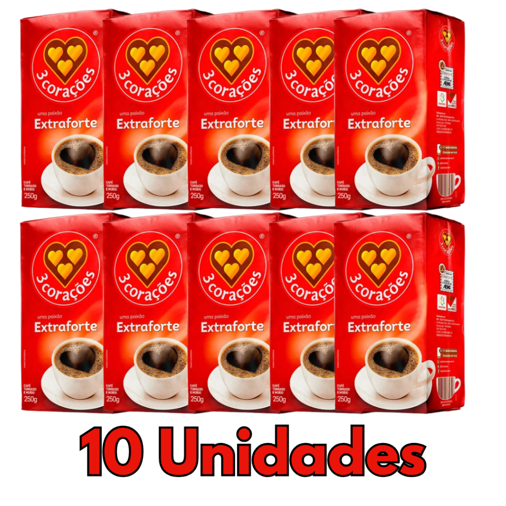 Café Pacote 3 Corações Extraforte 250g Pacote A Vácuo Kit 10 Unidades ...
