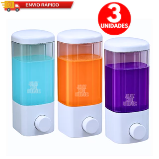 Jogo 3 Dispenser De Parede Porta Shampoo Condicionador Sabonete Detergente Com Ventosa E Parafusos