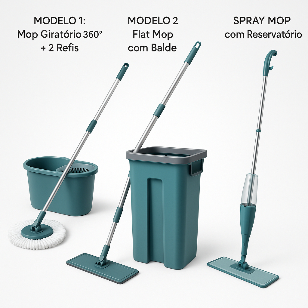 Mop de Limpeza Doméstica – Giratório, Flat ou Spray | Prático ...