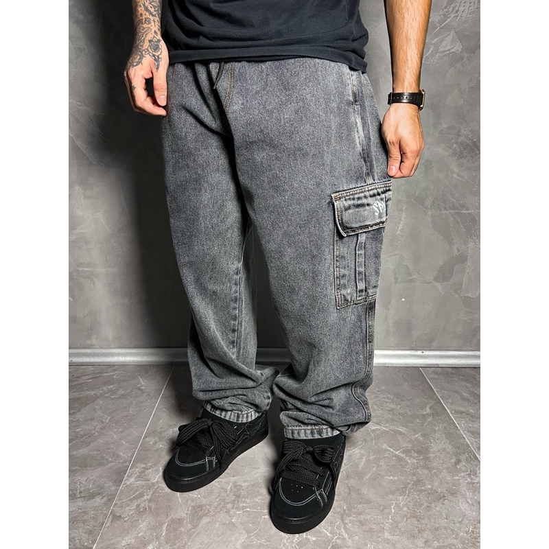 Calça Baggy Cargo Jeans Spy - Cinza Estonado | Shopee Brasil