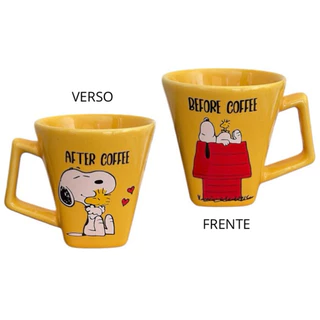Caneca Snoopy Before & After Coffee - versão amarela