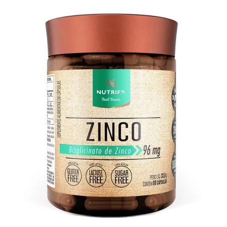 Nutrify Zinco 60 Cápsulas Imunidade Cabelo Pele e Visão Ação Antioxidante Sabor Neutro
