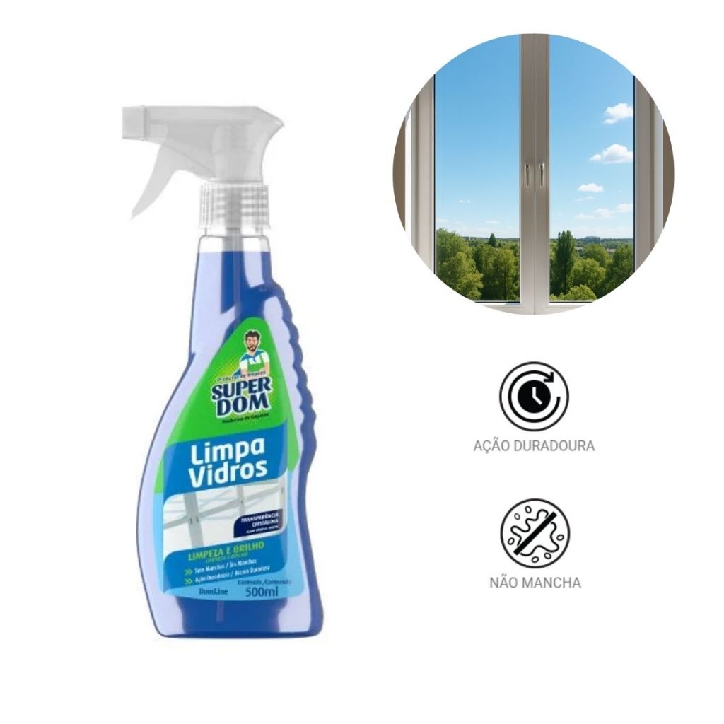 Limpa Vidros Spray Super Dom 500ml – Para Espelhos, Box, Vitrines ...