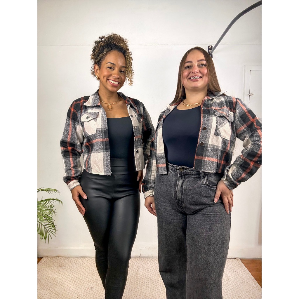 casaco jaqueta flanelada Cropped xadrez | Shopee Brasil