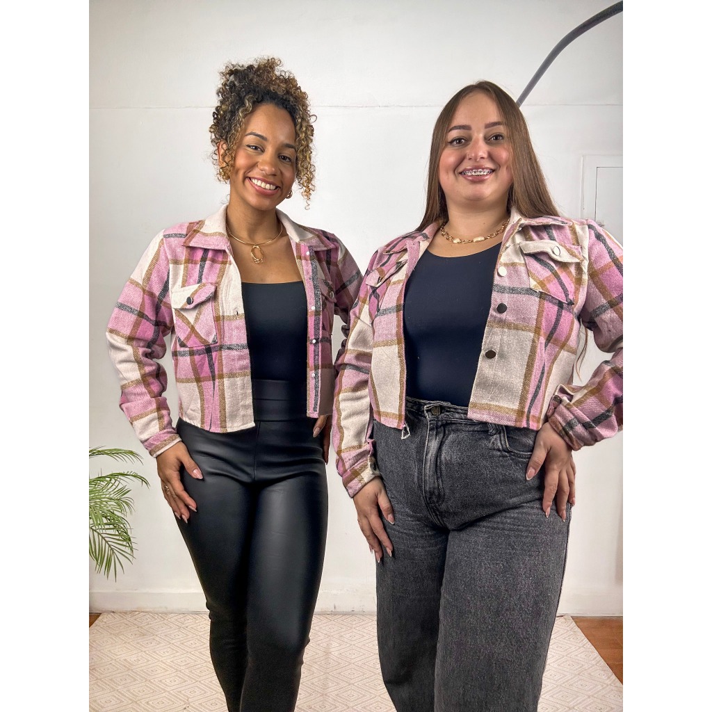 casaco jaqueta flanelada Cropped xadrez | Shopee Brasil