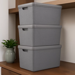 Kit 3 Caixas Organizadoras 22 Litros com Tampa Cesto Organizador em Plástico Jaguar