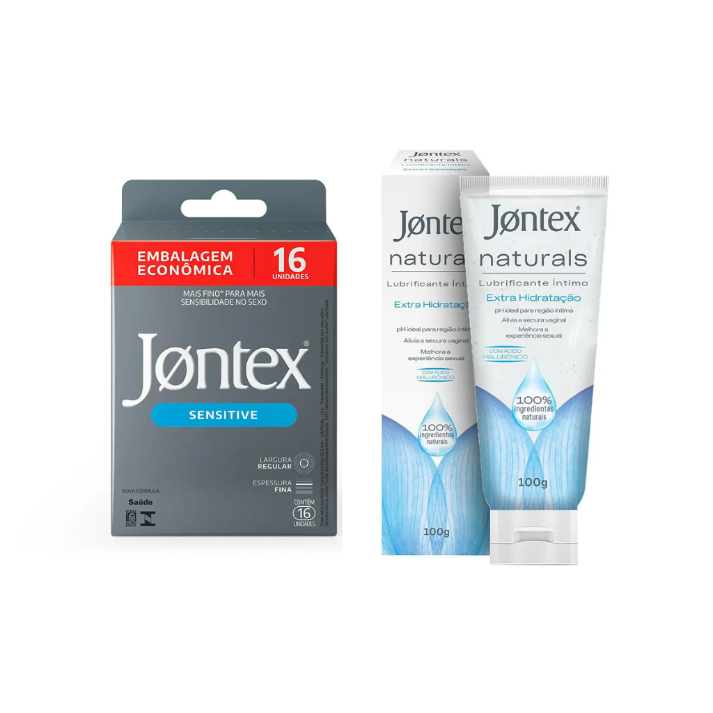Kit Preservativo Jontex Sensitive Mais Fino c/16 + Lubrificante Intimo ...