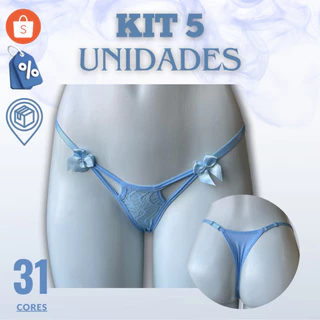 KIT 5 CALCINHAS TANGA FIO DUPLO SEXY LAÇO RENDA TAM UNICO SORTIDOS