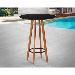 Mesa Bistrô Alta Tampo Preto com Pés de Madeira  Ideal para Área Gourmet ou Varanda em Oferta na Shopee