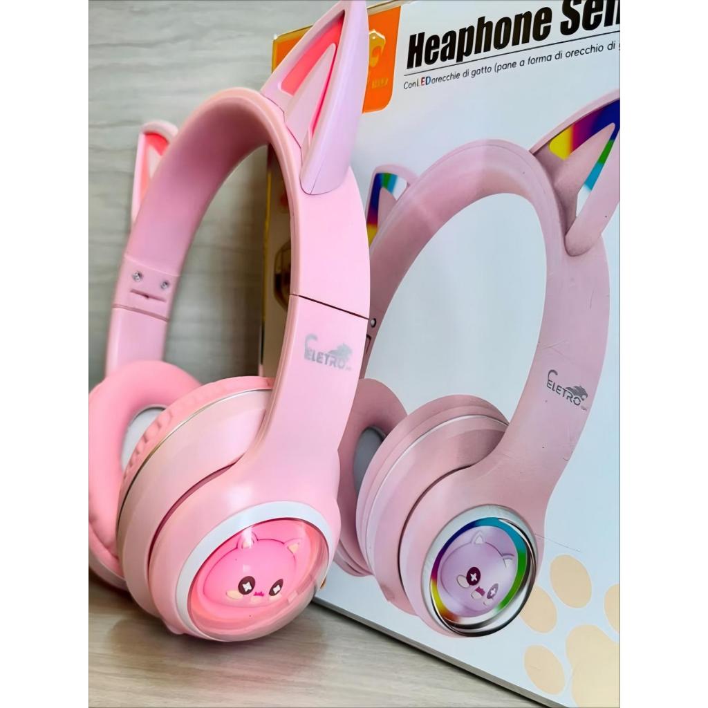 Fone De Ouvido Sem Fio Bluetooth Gatinho Com LED Eletromex EL-1506