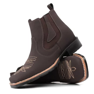 Botina Country Masculina – Bico Quadrado, Bordado Estilo Western | Pronta Entrega | Botina Country Texana Masculina 4.8