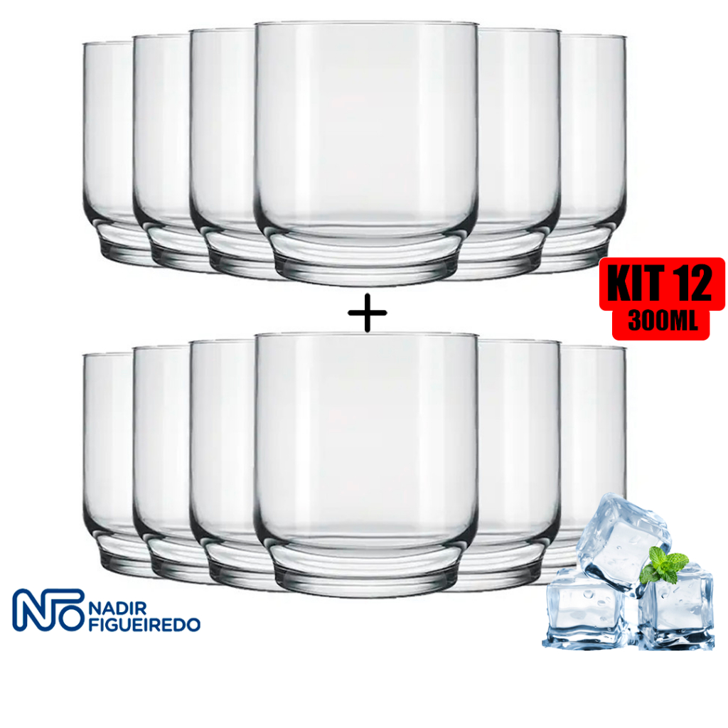 KIT 12 Copo Rocks Lights Nadir 300ml Vidro Resistente P/ Whiskey Buffet ...