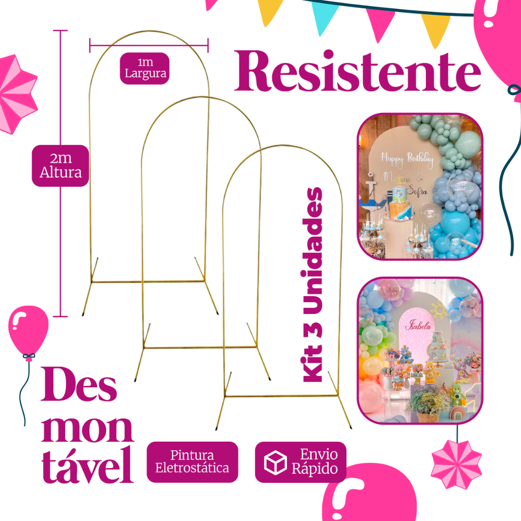 Kit 3 Arco Painel Romano Desmontavel 2x1 para Decoração de Festa em Oferta na Shopee