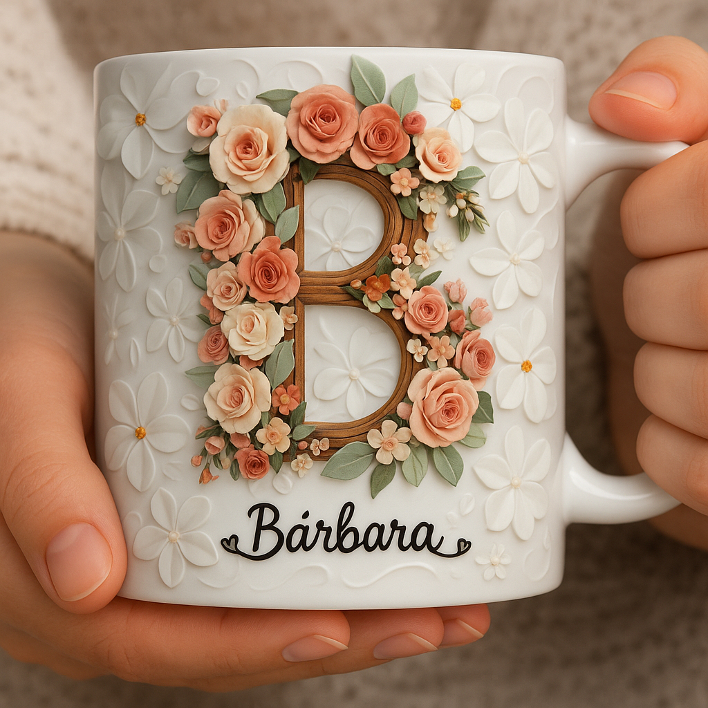 Caneca Xícara Personalizada com Seu Nome Letra Floral Presente Criativo ...