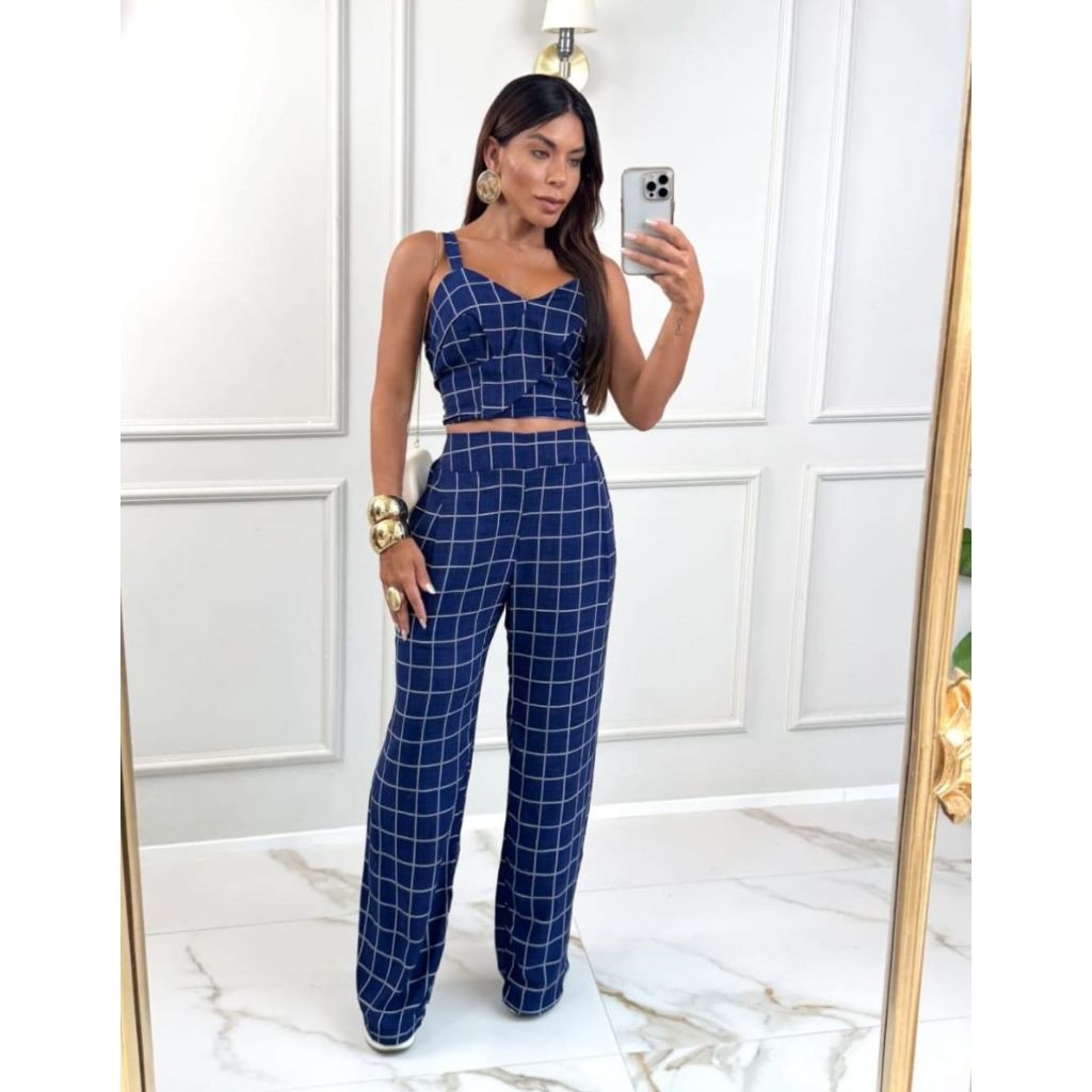 Conjunto Feminino Calça E Blusa Xadrez Shopee Brasil
