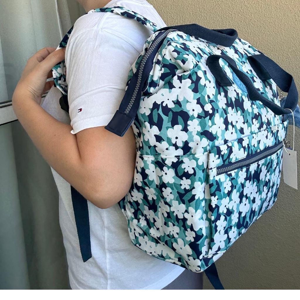 Mochila Florida Grande Nylon, Feminina com vários bolsos com chaveio ...