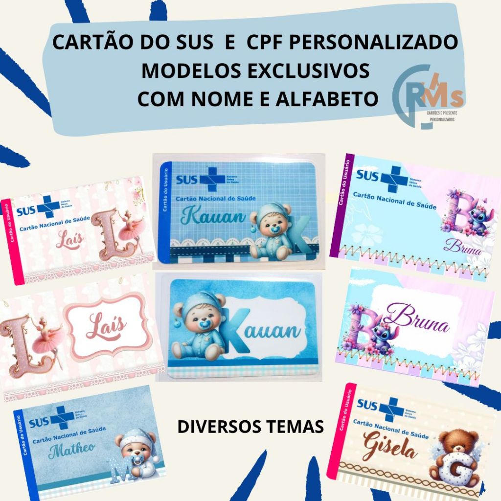 CARTÃO SUS E CPF ALFABETO COM PERSONAGEM PERSONALIZADO -CARTÃO DO SUS ...