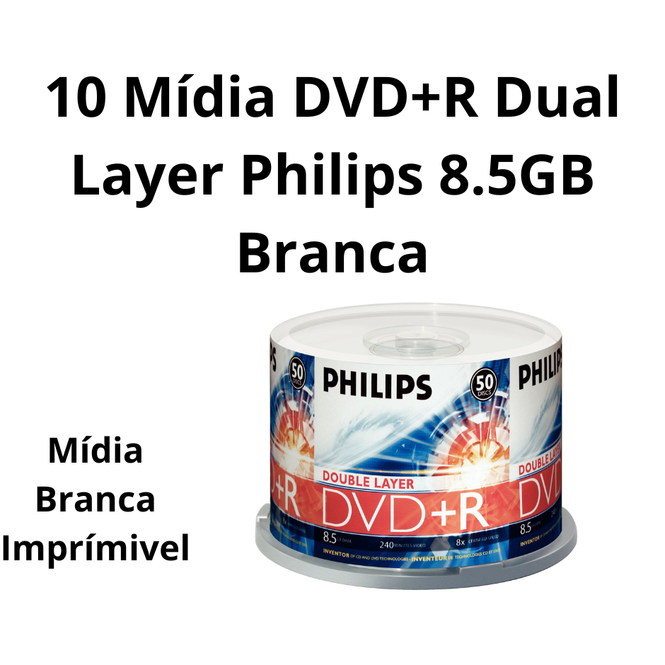 10 Mídia DVD+R Dual Layer Philips 8.5GB Grava Jogo XBOX -360