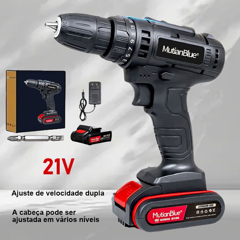 Furadeira Parafusadeira Bateria de lítio 21V+carregador e Acessórios 1 ...