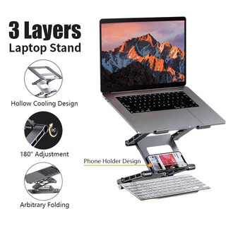 [BR] Suporte de notebook de metal dobrável de 3 camadas Suporte de notebook portátil Suporte de tablet ajustável