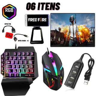 Kit Mobilador Gamer Completo Celular Android Teclado Mouse OTG Hub Tripé em Oferta na Shopee