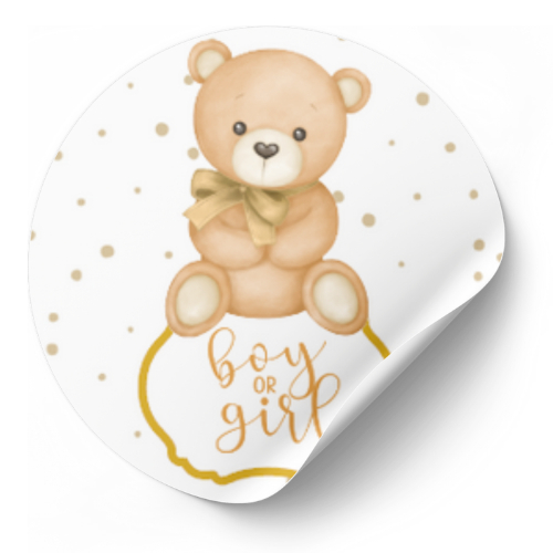ADESIVO Lembrancinhas de Chá de Bebê- Aniversário/CHÁ DE REVELAÇÃO URSINHO DOURADO