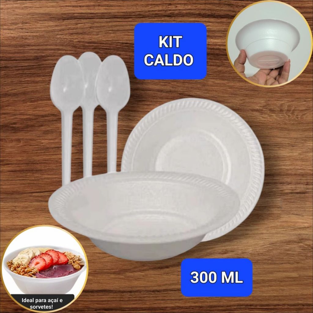 Kit Para Caldo 300ml Pote Descartável Cuia Térmica Pote de Isopor ...