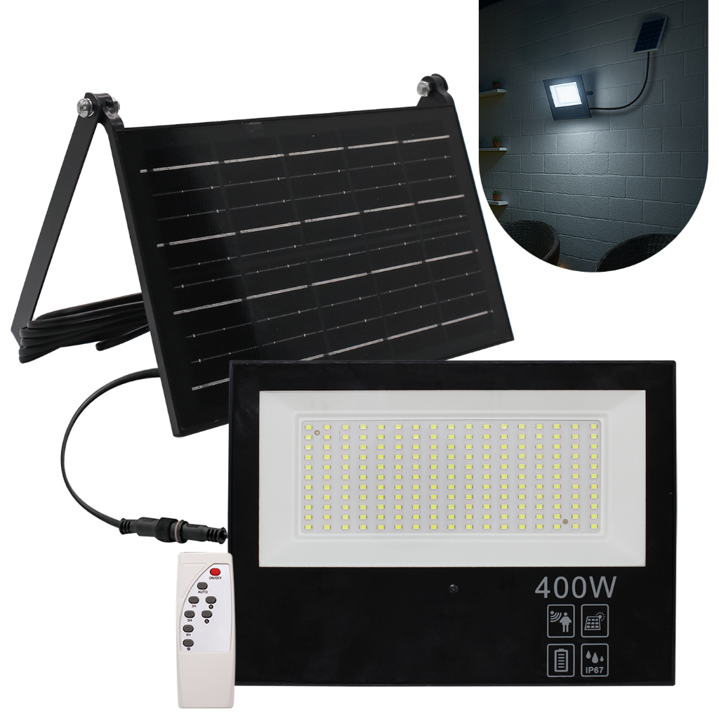 Refletor Solar Led 400w Prova Dágua Placa Dobrável Ajustável Luz Branco Frio 2em1
