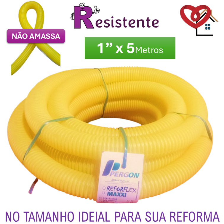 Conduíte Corrugado Amarelo 1 polegada x 5 Metros Linha Reforçada Alta ...