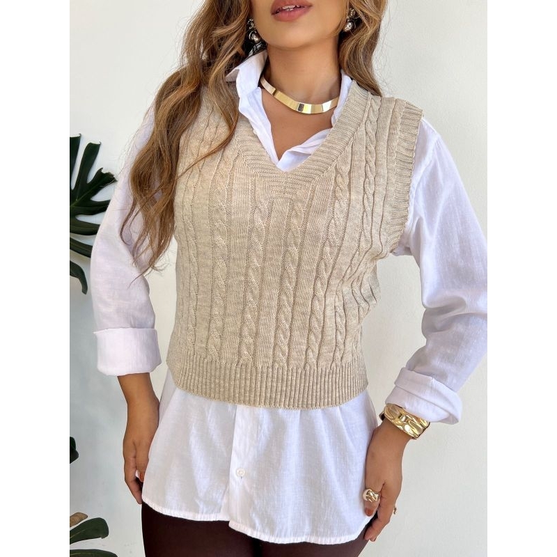 Colete Feminino Suéter  Trico Decote V