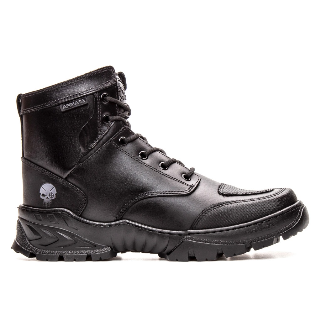 coturno masculino 100% couro bota militar preta cano médio muito ...
