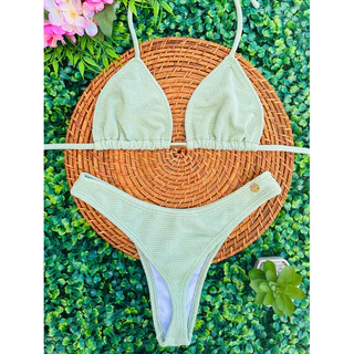conjunto biquíni asa delta tecido anarruga cortininha em Oferta na Shopee