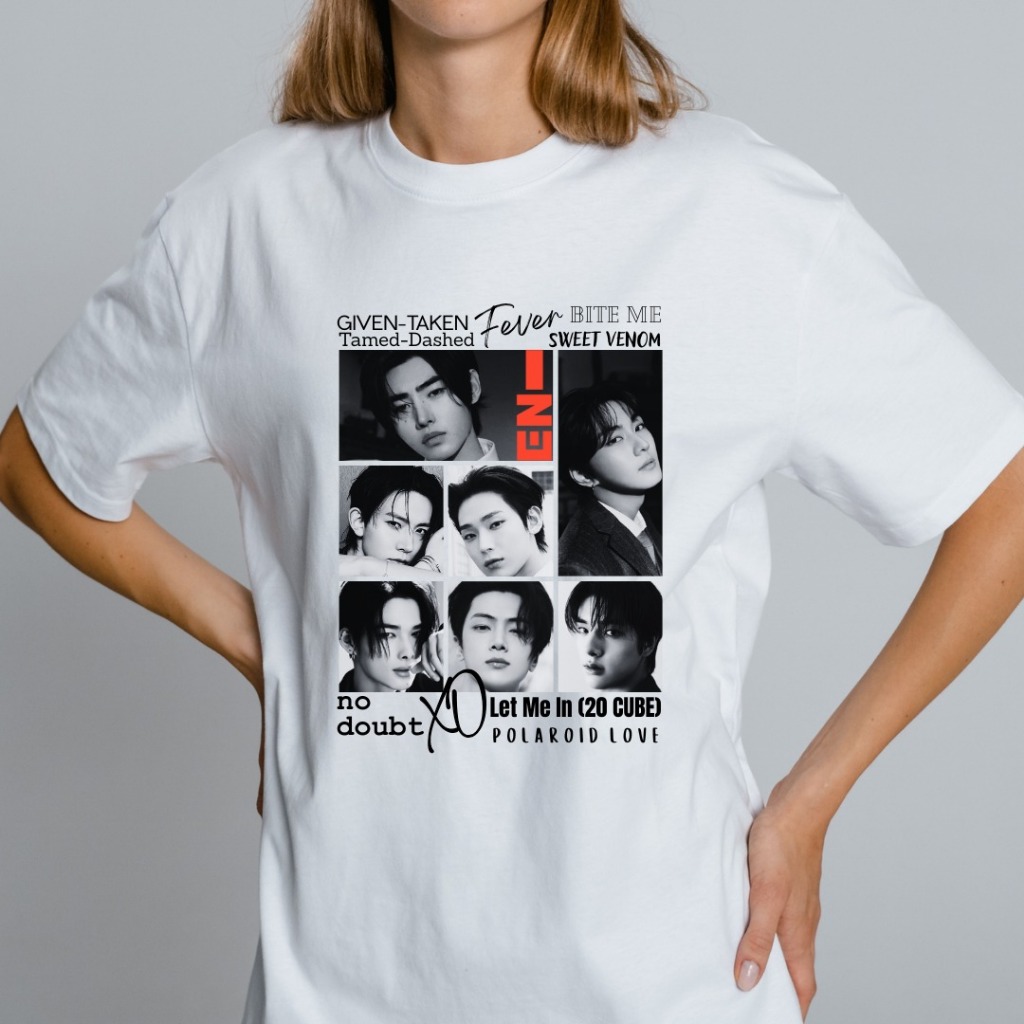 Camiseta K-Pop ENHYPEN | Branca | Estampa Exclusiva Preto & Branco