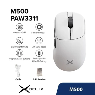 Mouse Gamer Delux M500, Sem fio, Tri-mode, Ergonômico, Sensor PAW3311