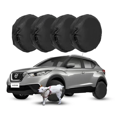 Kit 4 Capa Protetora de Pneu para Cachorro Xixi Courvin Impermeável Preta Aro 13 a 17 Fixação Elástica Resistente