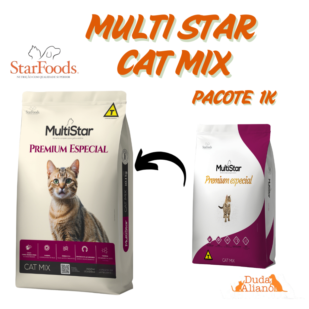 Ração Multi Star Cat Mix 1k Premium Especial sem corantes | Shopee Brasil