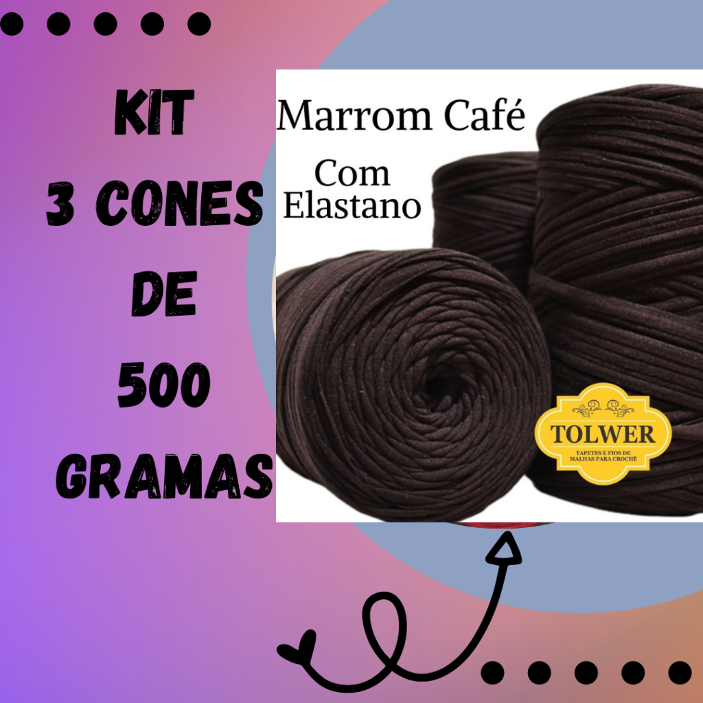 Kit Contendo 3 Cones 500g cada Cone de Fio de Malha Residual Na Cor ...